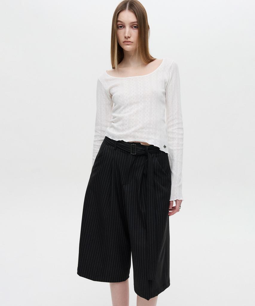 Diaeneseualumeon Belted Striped Bermuda Slacks Black