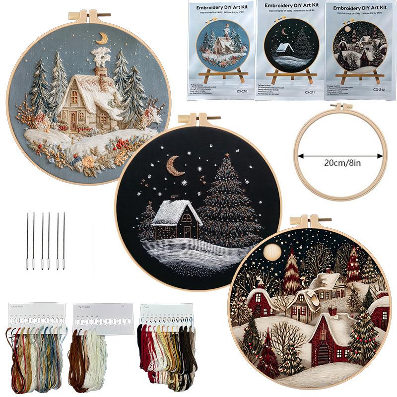 1set Christmas Snow Scene DIY Cross Stitch Kit - Suitable for Beginners, Includes Tools, Stitch Tutorial, and Embroidery Fabric Material Set