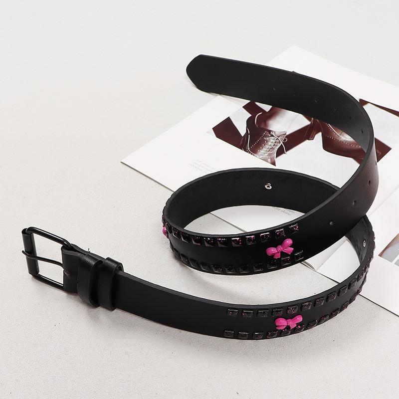 Metal Bow Style Buckle Belt With Circular Embellishments Casual Pants Jeans