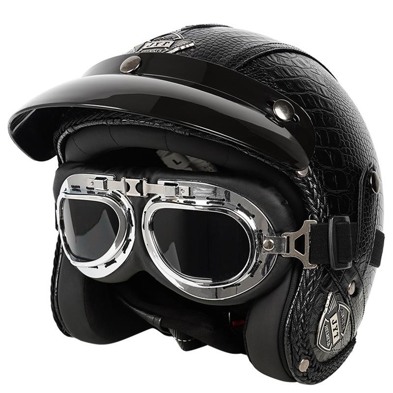 Casco de motocicleta Harley Prince Cruiser retro con certificación 3C, de cuero, para hombre y mujer, para todas las estaciones, para motocicleta eléctrica, 3/4/5