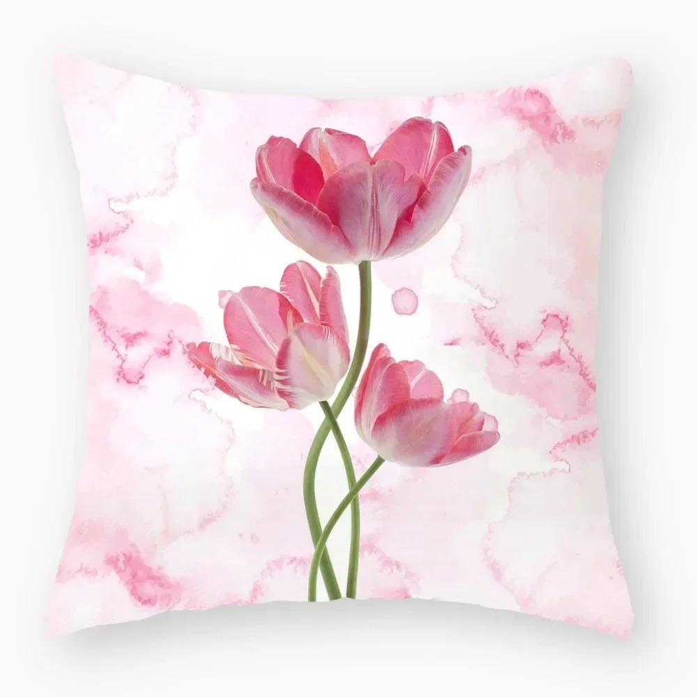 Flower Theme Print Decorative Pillow Cover Car Sofa Square Cushion Pillow Cover