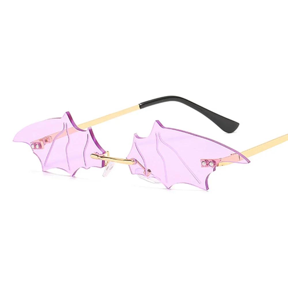 Fashion Rimless Bat Shaped Sunglasses for Men Women Vintage Black Mirror Shades Metal Oculos De Sol Trendy Sun Glasses