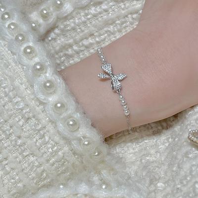 Sweet Niche Diamond-encrusted Bow Pearl Bracelet Women's New Birthday Gift for Girlfriends