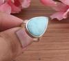 Solid 925 Sterling Silver Natural larimar Gemstone Handmade Designer Ring Boho Jewelry Gift For Her
