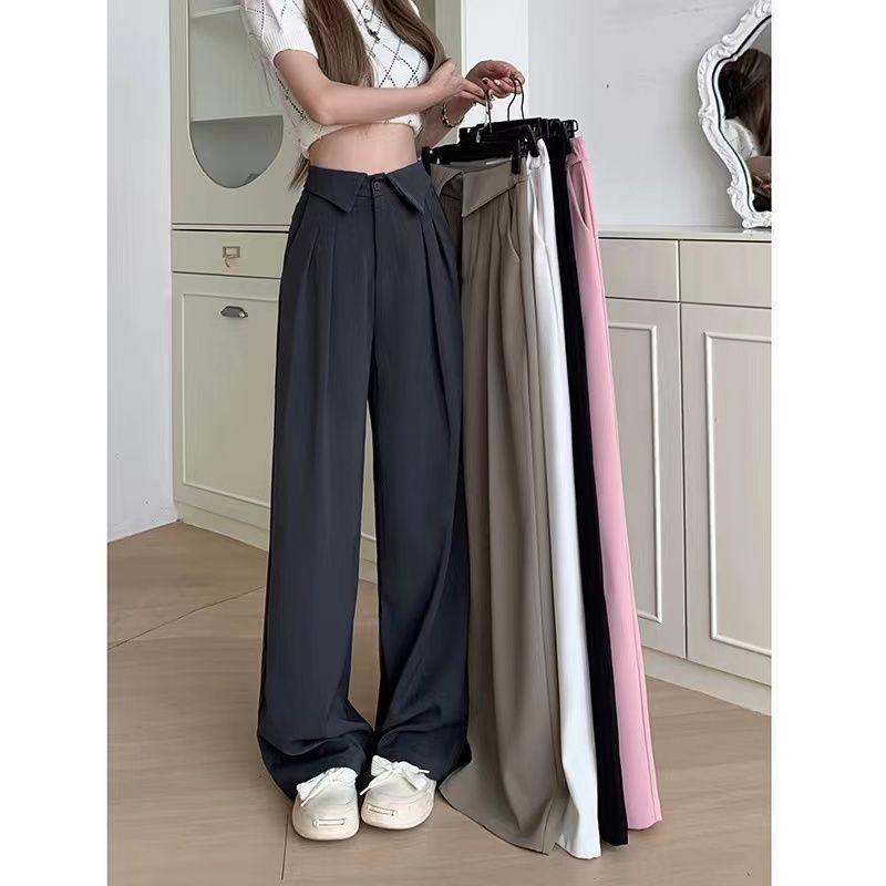 Korean Style High Waist Wide Leg Pants with Lapel Design