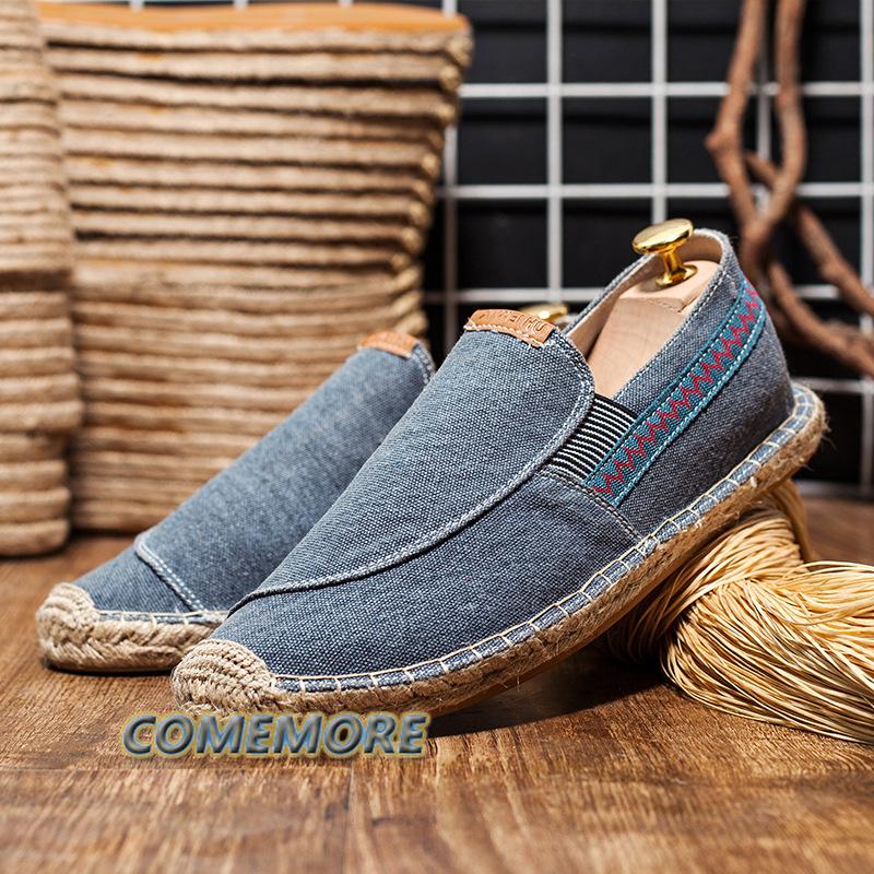 Summer Shoes for Man Handmade Canvas Flat Vintage Casual Spring and Autumn Couple Breathable Loafer Footwear 2024 New Large Size