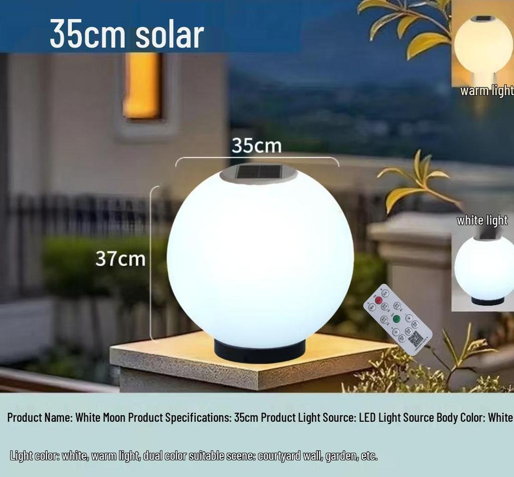 Waterproof Outdoor Solar Post Lights - White Round Moon Ball for Garden, Courtyard, Gate, and Fence Pillars