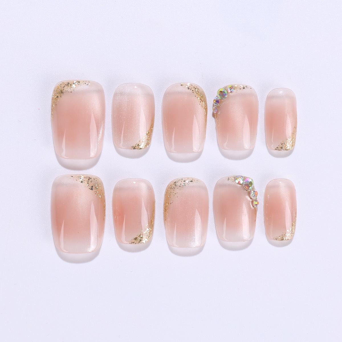Handmade Blush Rhinestone Cat Eye Press-On Nails - Elegant Whitening Style