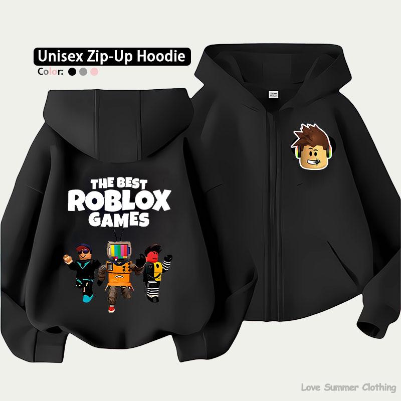 Roblox Kids Zip Hoodie for Kids Ages 4-14 Multiple Pattern Options Unisex Lightweight Zip Jacket HD Print Easy Wear Sporty and Casual Style Polyester