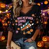 Women's V-Neck Three-Quarter Sleeve Halloween Print Blouse for Party and Costume Wear