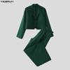 Sleeve Incerun Outfits Long Men Cropped Blazer And Long Wide Legs Pants Casual 2pcs Sets
