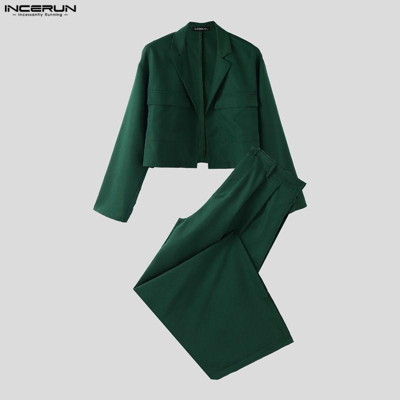 Sleeve Incerun Outfits Long Men Cropped Blazer And Long Wide Legs Pants Casual 2pcs Sets