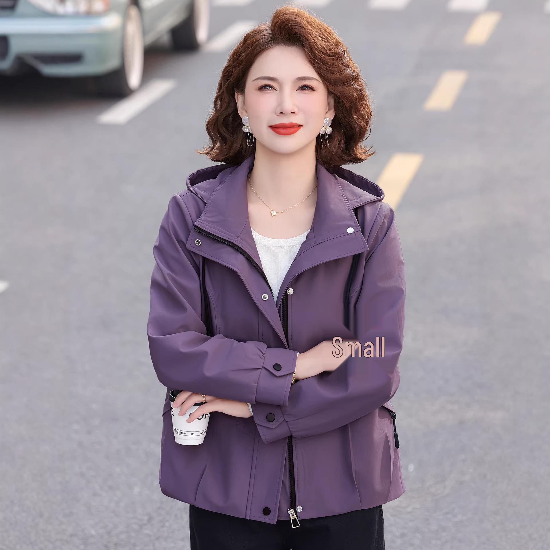 

2026 Spring Windbreaker Jacket for Mom - Lightweight, Stylish Outerwear for Middle-Aged and Elderly Women 3XL (120-135 kg) темно-фиолетового