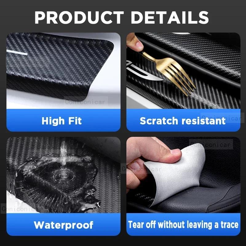 Carbon Fiber Leather Car Door Sill Protect Strip Durable Decor Decals for Citroen C3 Logo Auto Threshold Stickers  Accessories