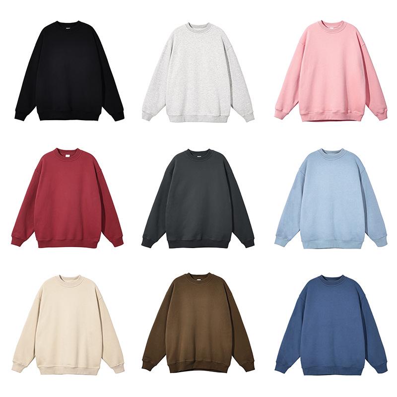 Men's Grey Fleece-Lined Crewneck Sweatshirt: 2025 Spring/Autumn, Long Sleeve, Loose Fit, Casual Plus Size