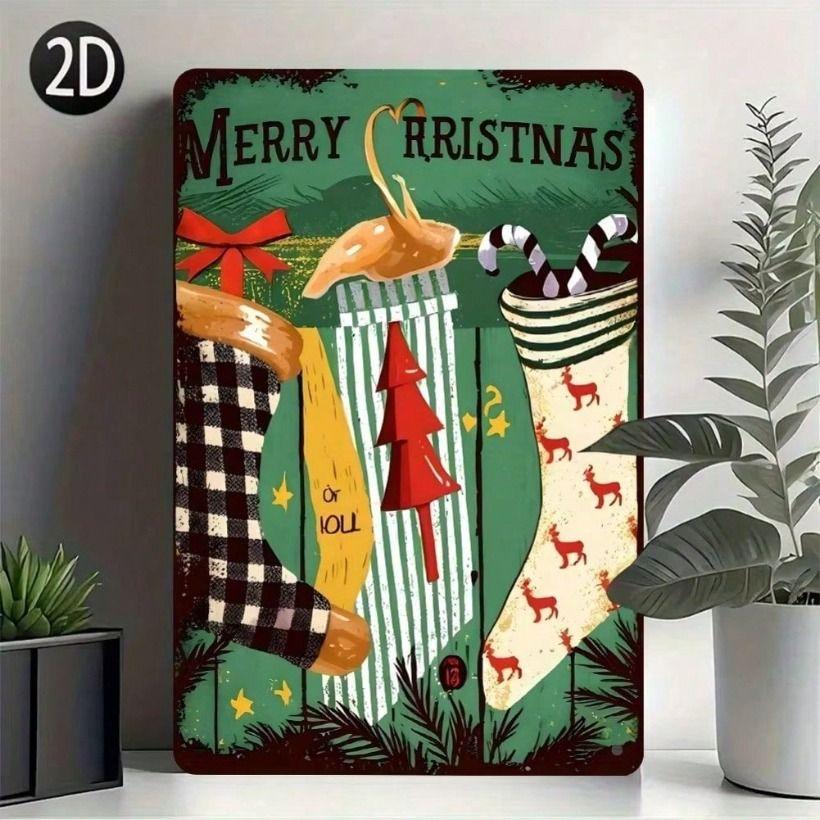 Metal Wall Art Vintage Christmas Sign for Home Decor Metal Poster Vintage Christmas Tin Sign for Wall Decor