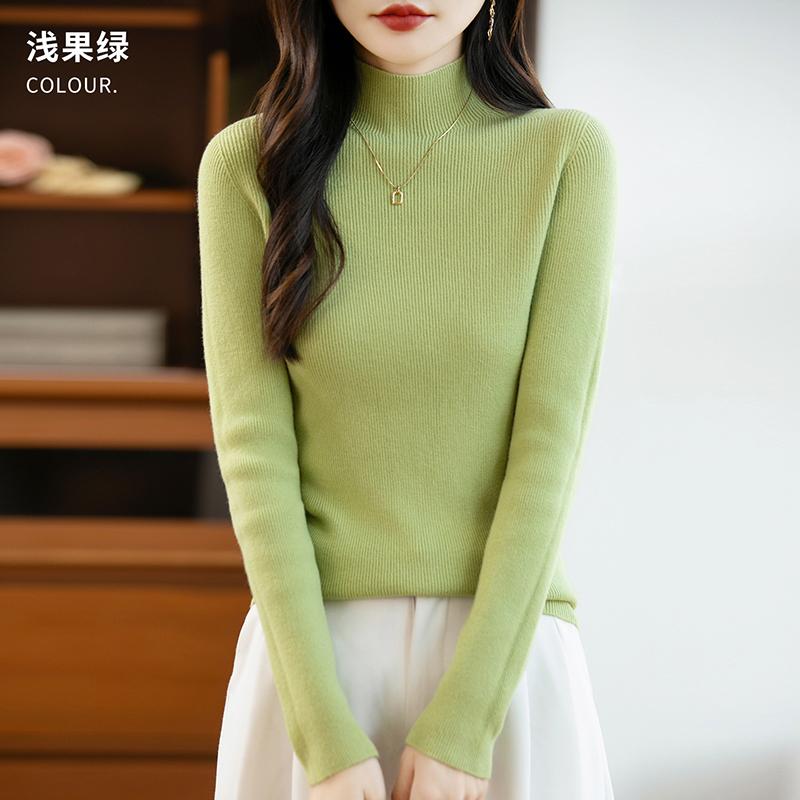 Women's half-high collar sweater Qinghe cashmere 30% cashmere 70% wool autumn and winter fashion warm versatile