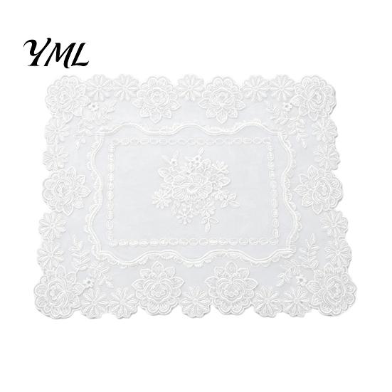 Retro European Style Table Linens Lace Placemat, White Floral Doilies, Embroidered Mat, Elegant Photo Backdrop Prop Sheer Mesh Doily for Tea