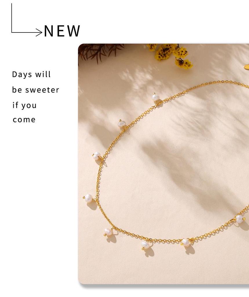 Brand Freshwater Pearl Clavicle Necklace with 18k Gold-Plated Titanium Steel in Simple Sweet Style