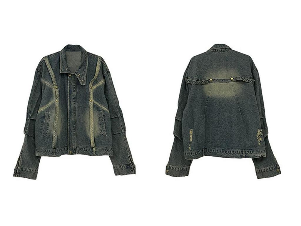 Men's Retro Patchwork Denim Jacket - Loose Fit, Casual Versatile Design for Spring and Autumn