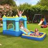 Inflatable Bounce House Play Center with Blower Slide Trampoline Splash Pool/Ball Pit Water Gun 364x173x182 Cm Blue