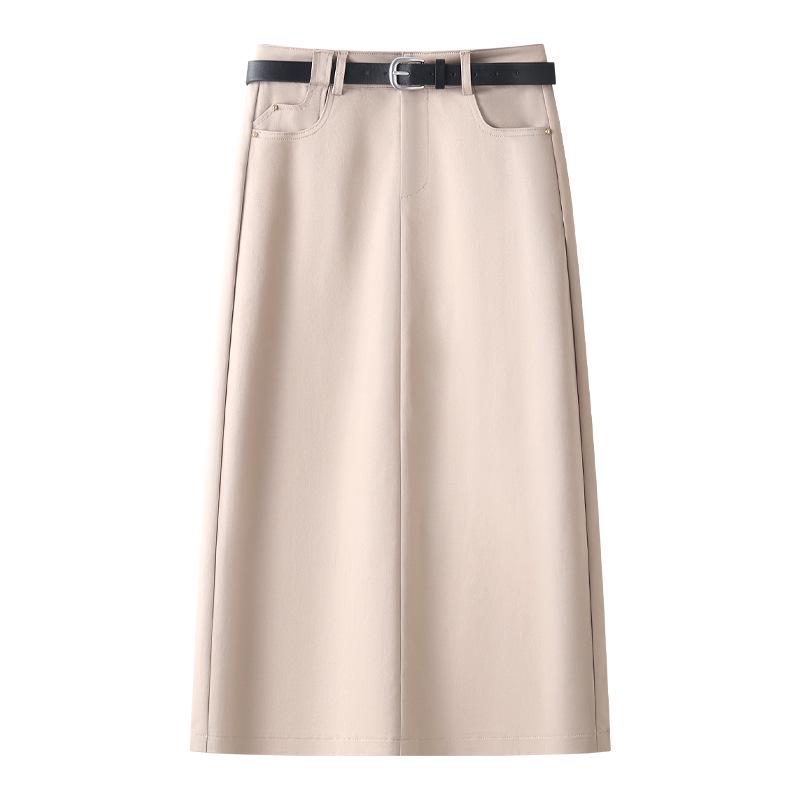 

Apricot Midi Bodycon Skirt Women 2025: High Waist, Mid-Length Slit for Spring/Autumn 2XL