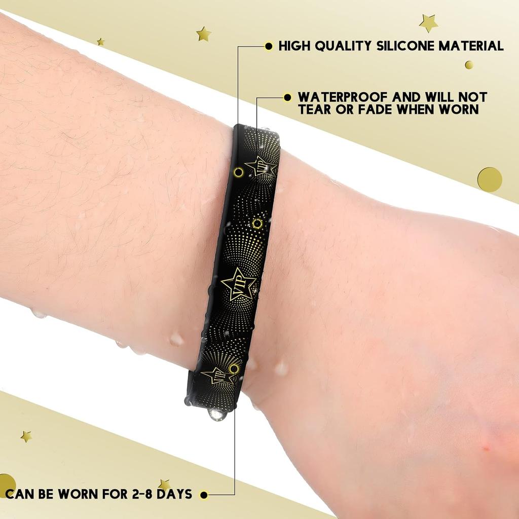 Sratte 30 Pcs VIP Bracelets VIP Silicone Wristbands for Events Black Bracelets Elastic Wristbands for Party Club Bar Men Women
