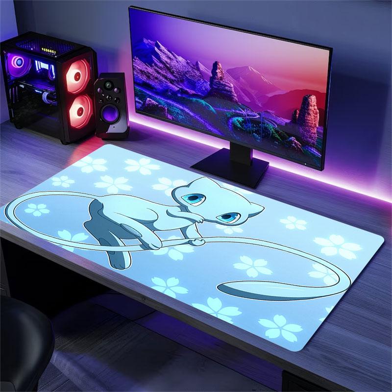 Mew Cartoon Mouse Pad, Large Gaming Desk Mat, Non-slip XXL Mousepad for Laptop & Tablet, Mini PC Playmat with Stitched Edges