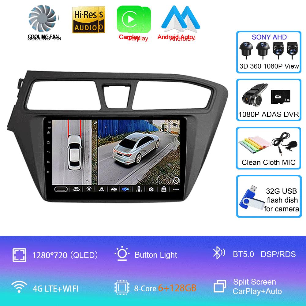 Android 14 WIFI+4G Car Radio For Hyundai I20 LHD 2015 2016 2017 2018 Stereo GPS Carplay Auto Multimedia Video Player 360 Camera
