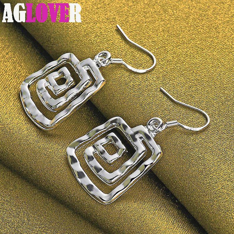 925 Sterling Silver Square Thread Drop Earrings Charm Jewelry