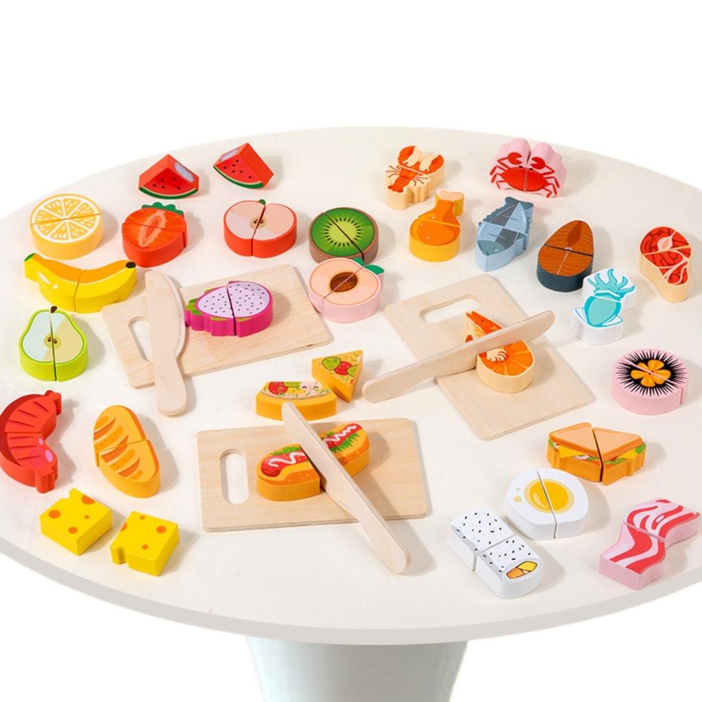 Children's Kitchen Cooking Set Wooden Simulation Cutting Fruits Vegetables Food Toy Pretend Play Educational Toys for Children