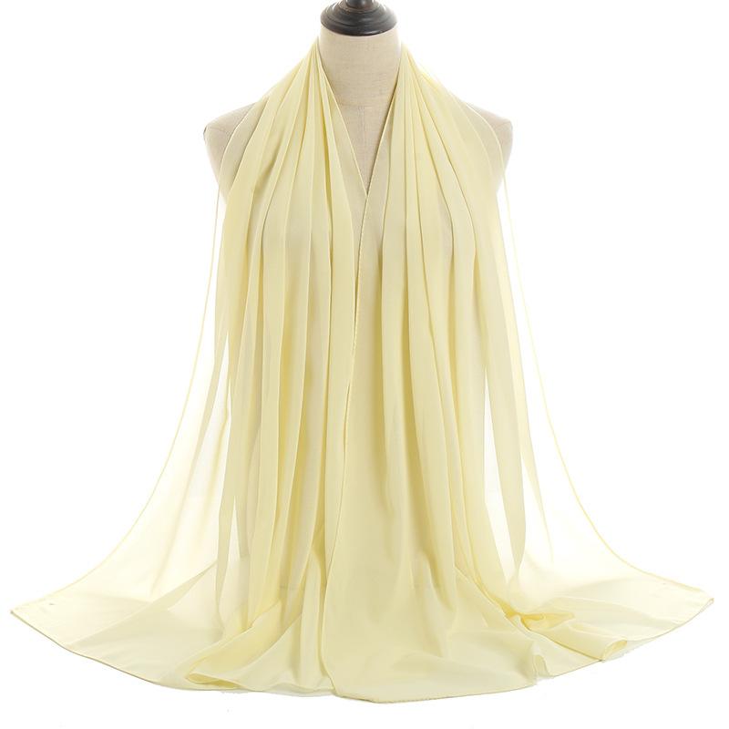 

Жемчужно-шифоновый 40-цветный женский шарф, шаль, мусульманский тюрбан, шарф светло-желтого