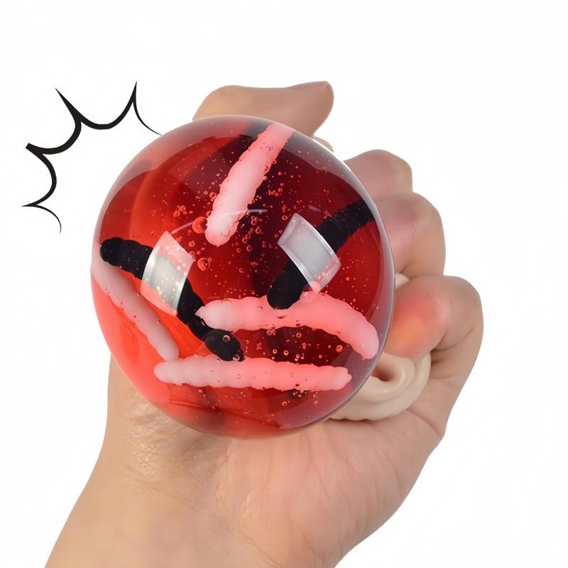 Halloween Stress Balls Squeeze Skull Toys Fidget Decompression Toys Squeeze Skulls with Blood and Maggots Halloween Prank Toys