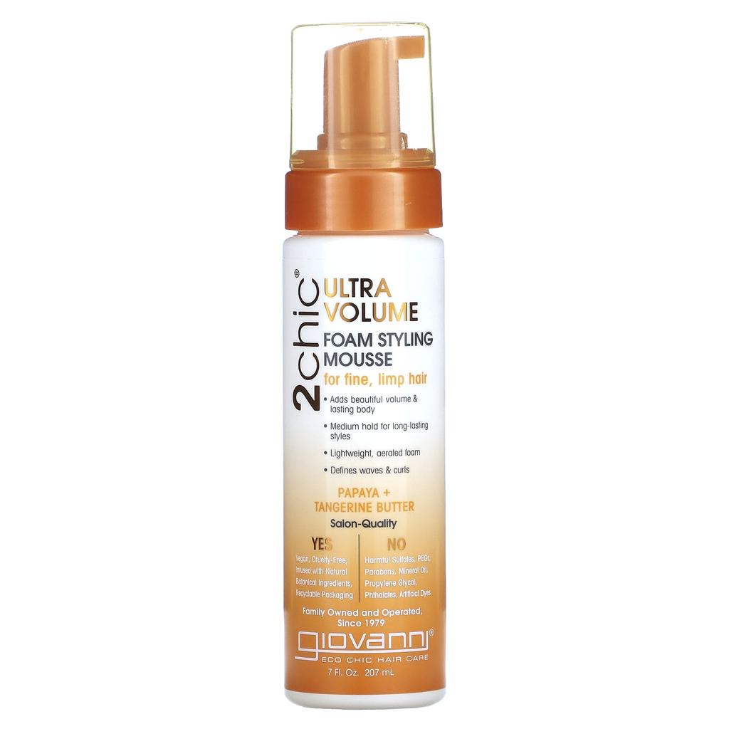 2Chic, Ultra-Volume Foam Styling Mousse, For Fine, Weak Hair, Papaya + Tangerine Butter, 207Ml(7Fl Oz)
