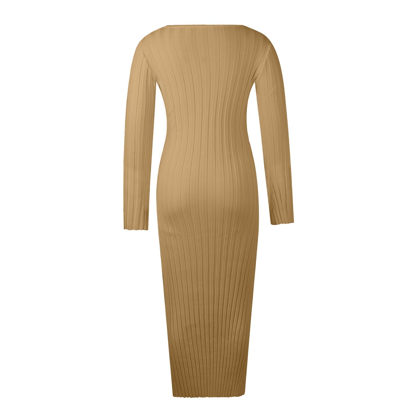 Женское модное повседневное утягивающее однотонное плиссированное платье с v-образным — фото 5