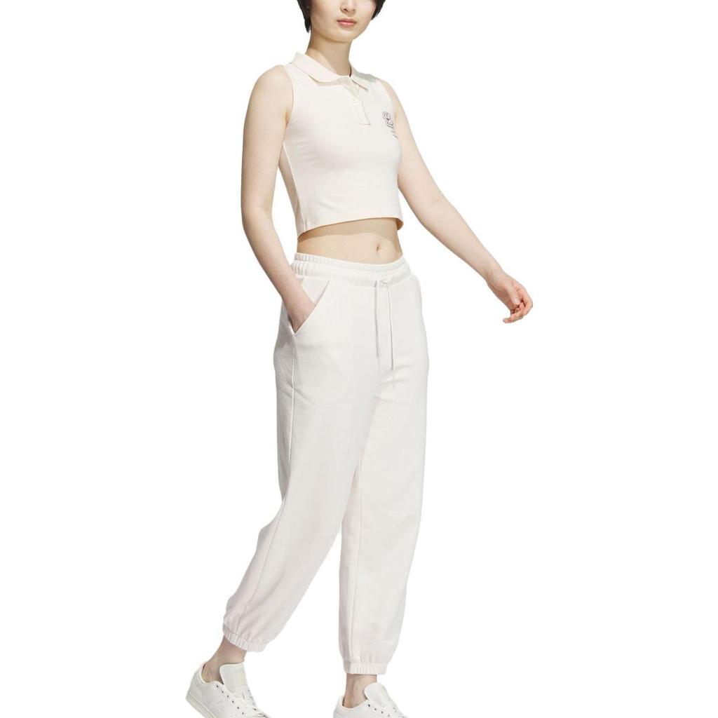 Adidas Hand-Drawn Logo Embroidery Button Collar Slim-Fit Summer Crop Sports Vest Women Tops White IS0645