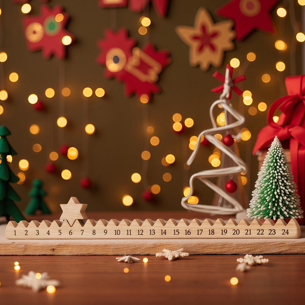1pc Rustic Wooden Christmas Countdown Calendar with Stars, Farmhouse Style Holiday Decor, Artificial Wood Advent Calendar