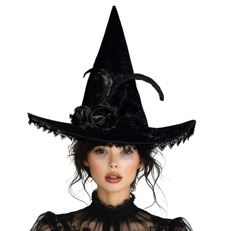 Witch Hat Roses Decoration Hat Carnivals Masquerades Hat Women's Halloween Hat Costume Accessory