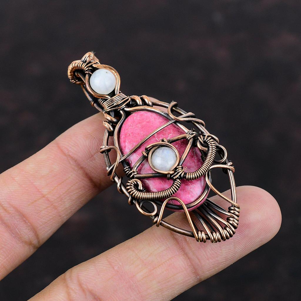 Pandantiv Tulit Ochi Rău Bijuterii Înfășurate în Sârmă de Cupru Pandantiv Piatra Lunii Curcubeu Pandantiv Handmade Înfășurat în Sârmă de Cupru Bijuterii cu Piatră Prețioasă Autentică