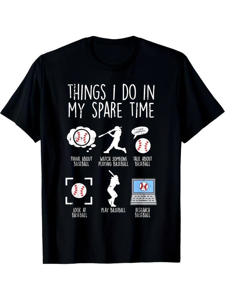 Men's Retro Baseball Graphic T-Shirt - Funny Things I Do In My Spare Time Slogan with Baseball Ico