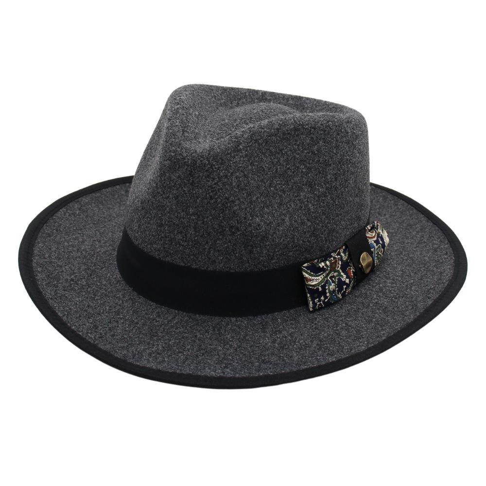 S New Peach-Top Jazz Hat Autumn And Winter Men'S And Women'S Retro Elegant Woolen Hat Big-Brimmed Top Hat
