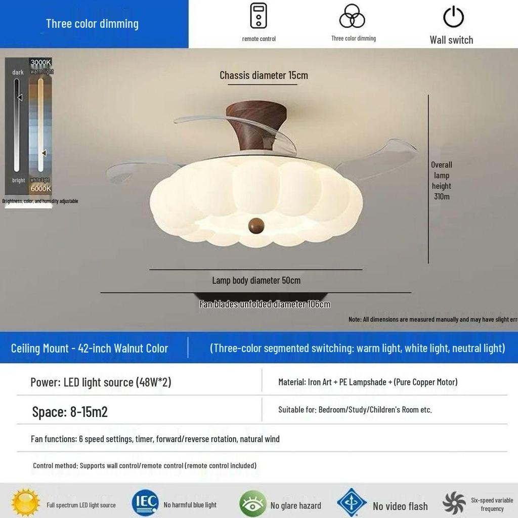 Antique-Style Cream Ceiling Fan with Invisible Light Fixture for Living Room, Bedroom, or Dining Room