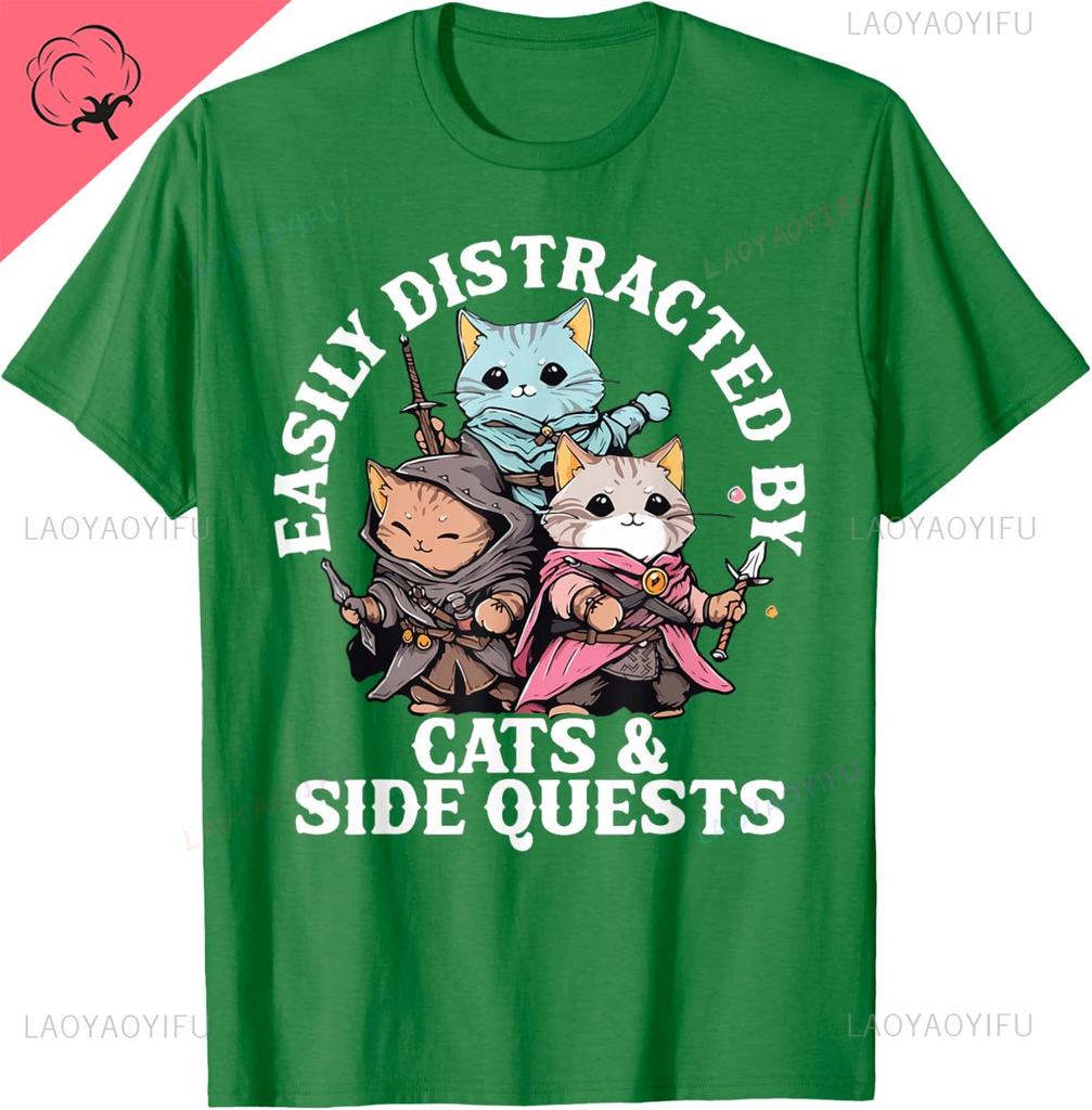Cats Side Quest Distracted Tabletop Funny Unisex Unisex Kids Dad Tshirt Cotton Vintage Clothes Camisas Streetwear