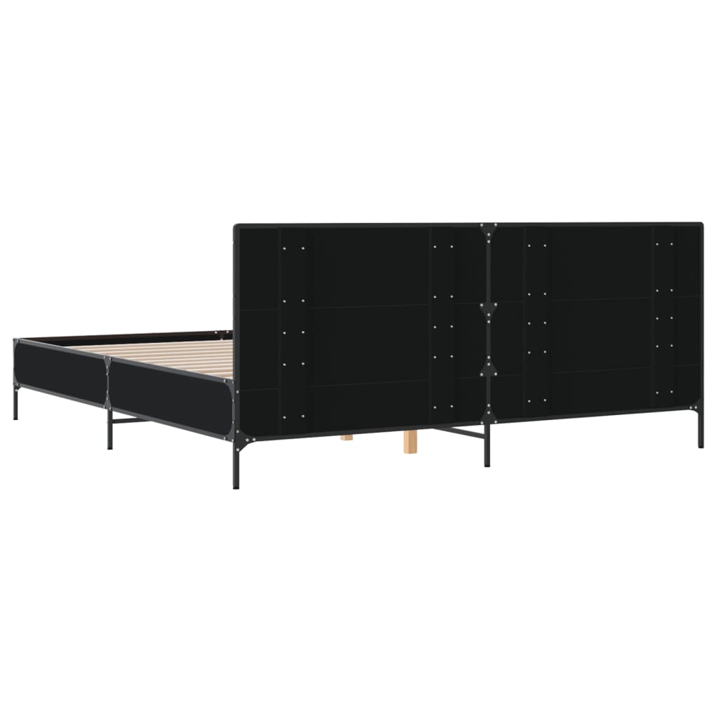 Black Bed Frame 200 x 200 cm Particleboard and Metal