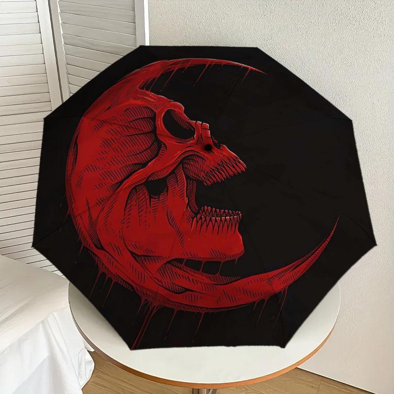 1pc Blood Moon Skull Artwork Umbrella with Plastic Handle,Suitable for All Seasons Home Travel Outdoor UmbrellaDD1785