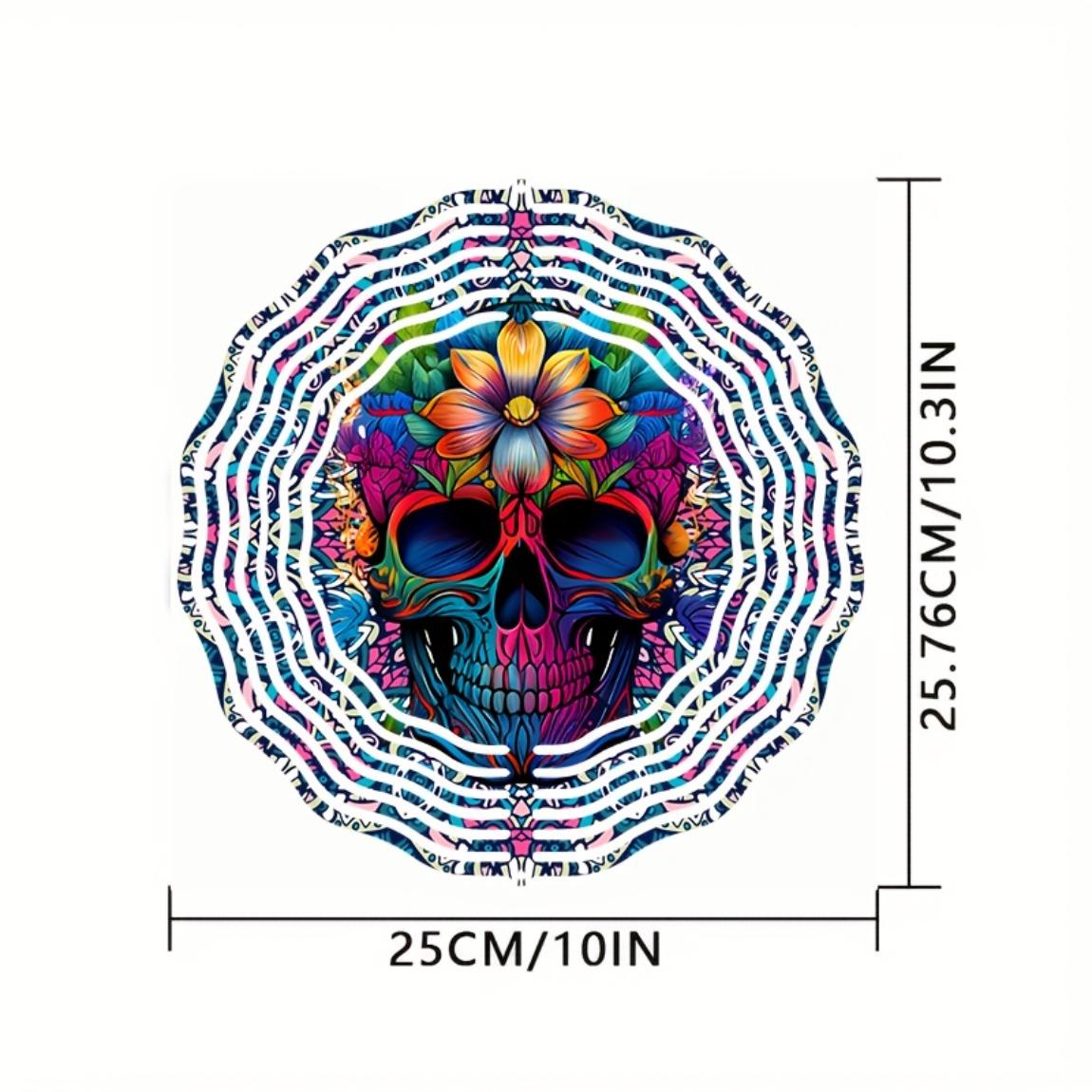 

10-дюймовый 3D флюгер в виде черепа - Красочный металлический декор, вырезанный лазером, с вращением на 360°, цветочные и геометрические узоры - Уникальный декор для сада в помещении/на открытом воздухе 01A