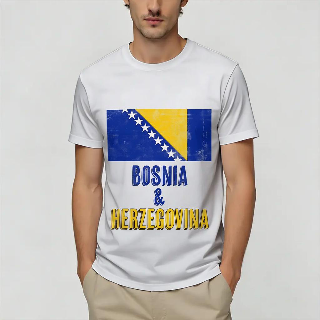 Bosnia and Herzegovina Flag T Shirt Unisex Pure Cotton Fashion TShirts Round Neck Tee Shirt Short Sleeve Clothing Plus Size