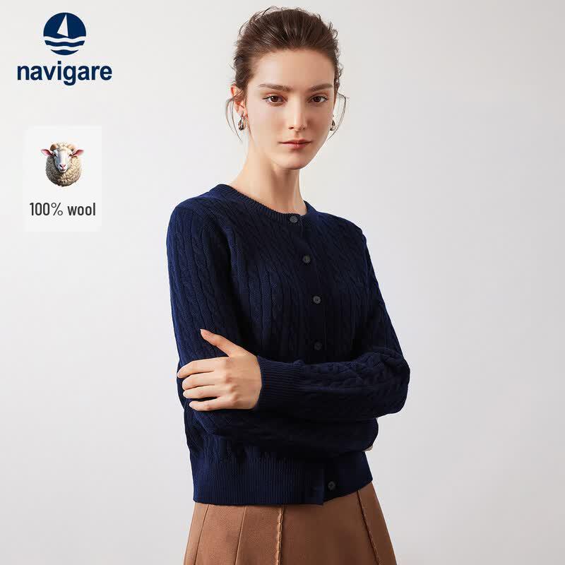 Navigare Women's Cable Knit Wool Cardigan