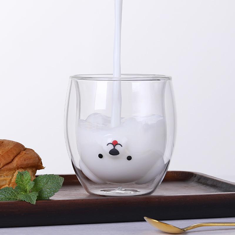 300ml Creative Double Wall Glass Mug Cute Beer Milk Coffee Cup Bear Cat Dog Animal Double-layer Glass Mug Valentine's Day Gift
