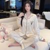 Milk Leopard Jacquard Ice Silk Thin Pajamas Women'S French Letter Jacquard Style Summer Long-Sleeved Loungewear Set
